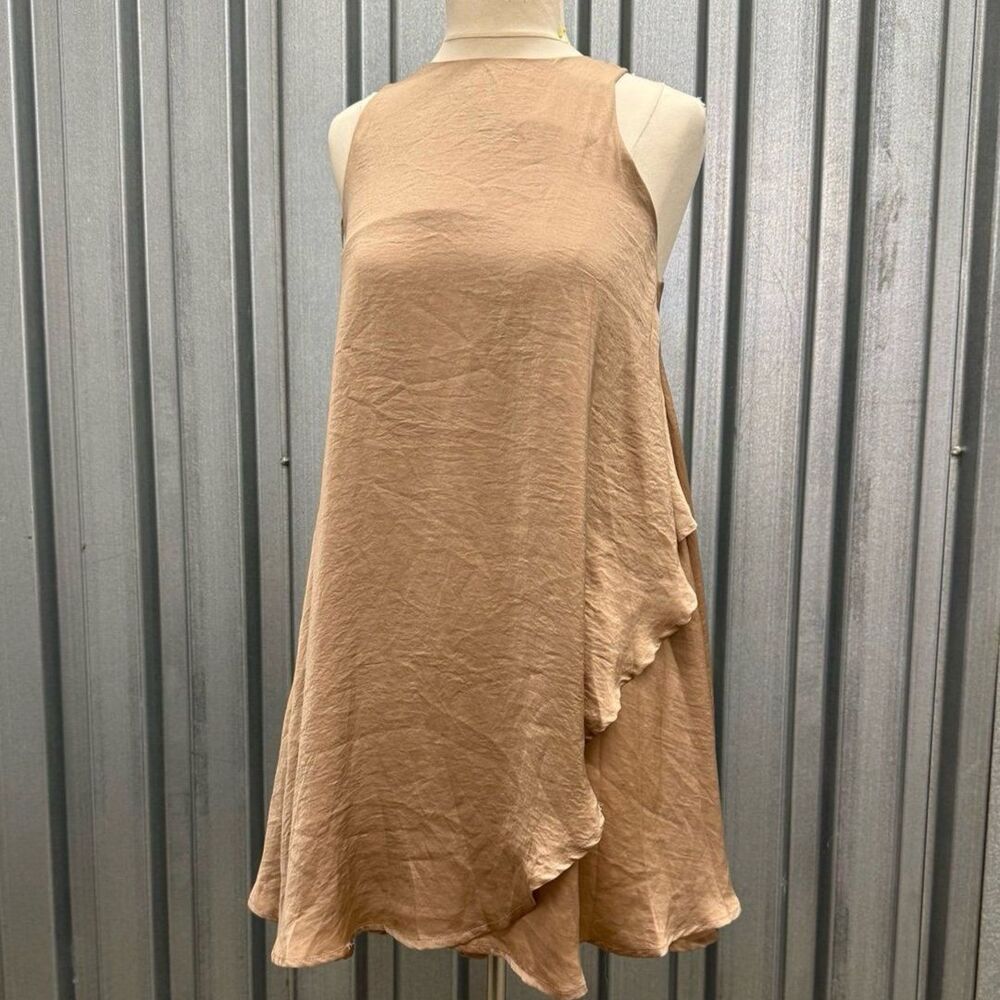 NWOT Wishlist Copper Gold Ruffle Satin Flowy Shift Slip Dress S